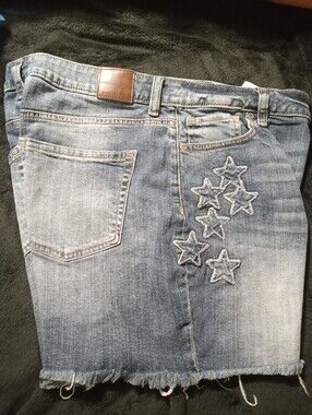 Denim Shorts with Star Embroidery - Blue